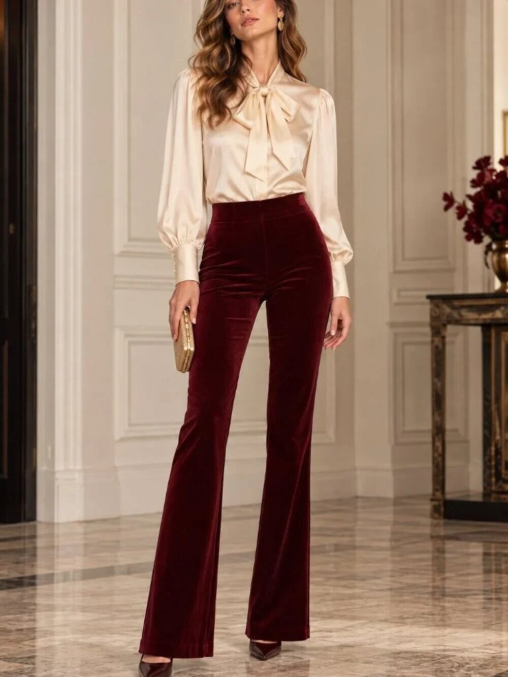 NWT! Marchesa / Muse by Marchesa Burgundy Velvet Flare Leg Pants Size 2